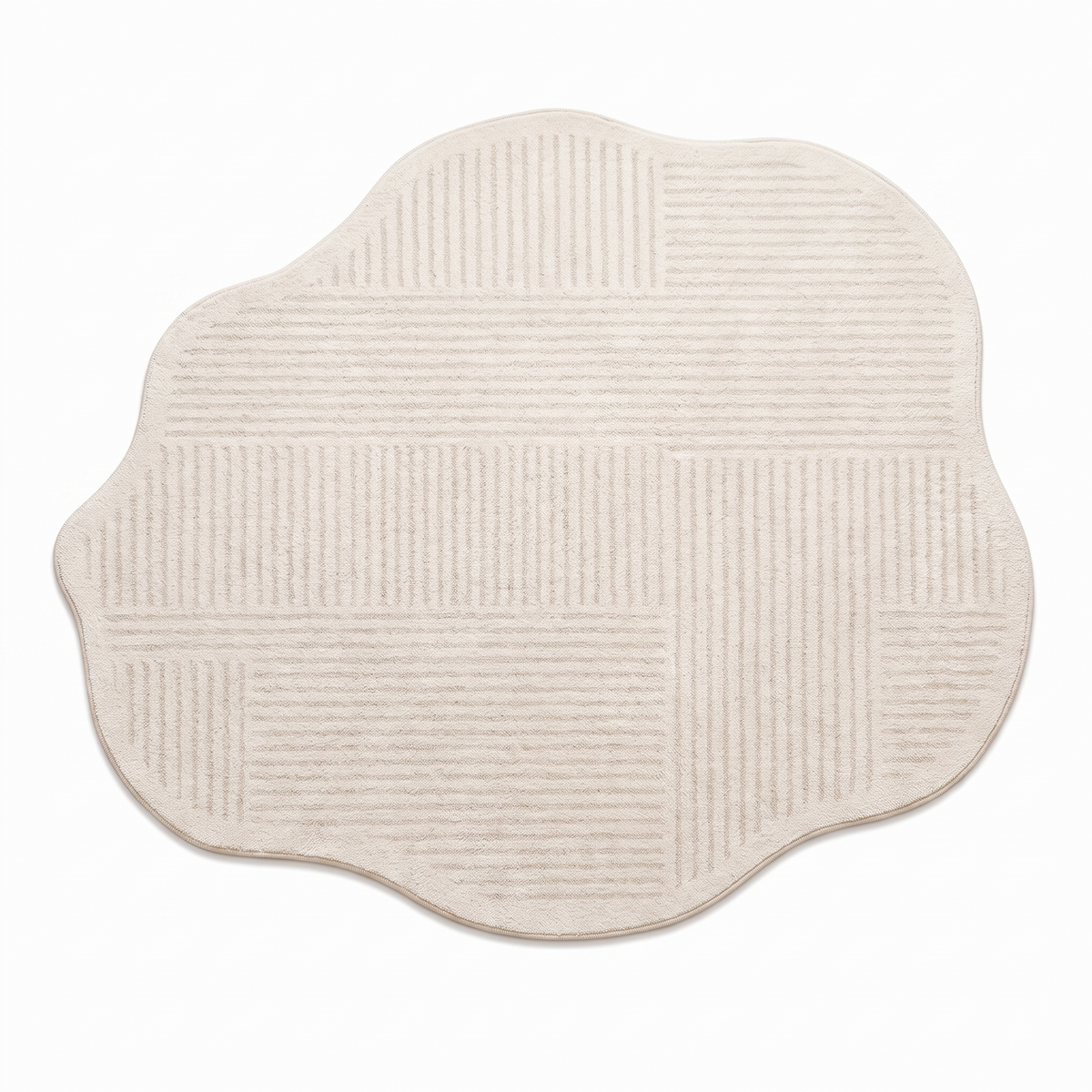 Alcala cream striped rug on a white background
