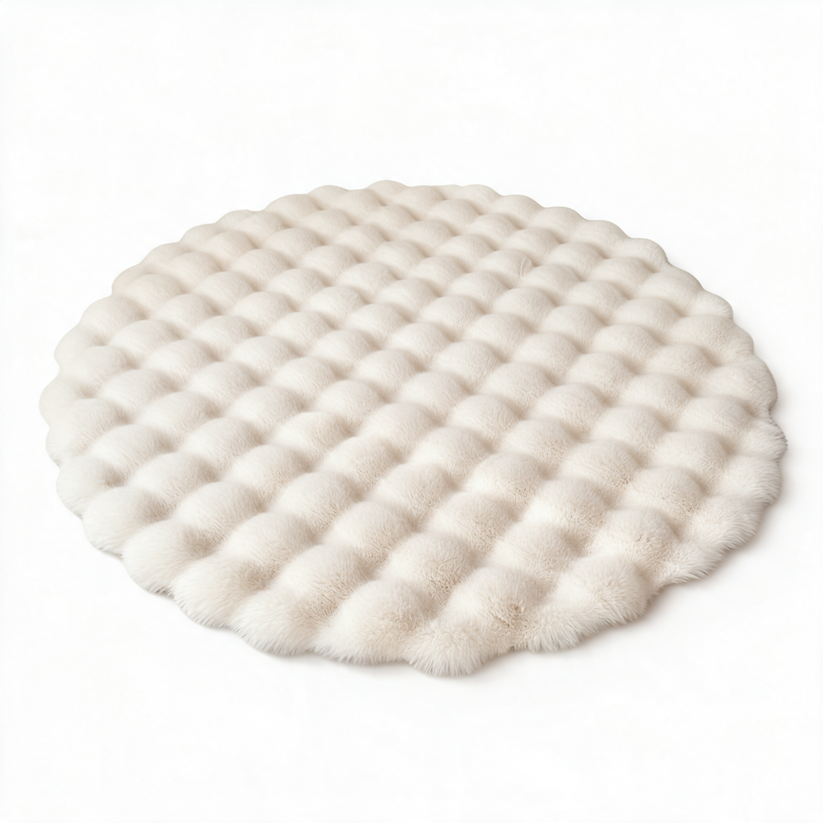 Nerja round bubble rug in beige on a white background