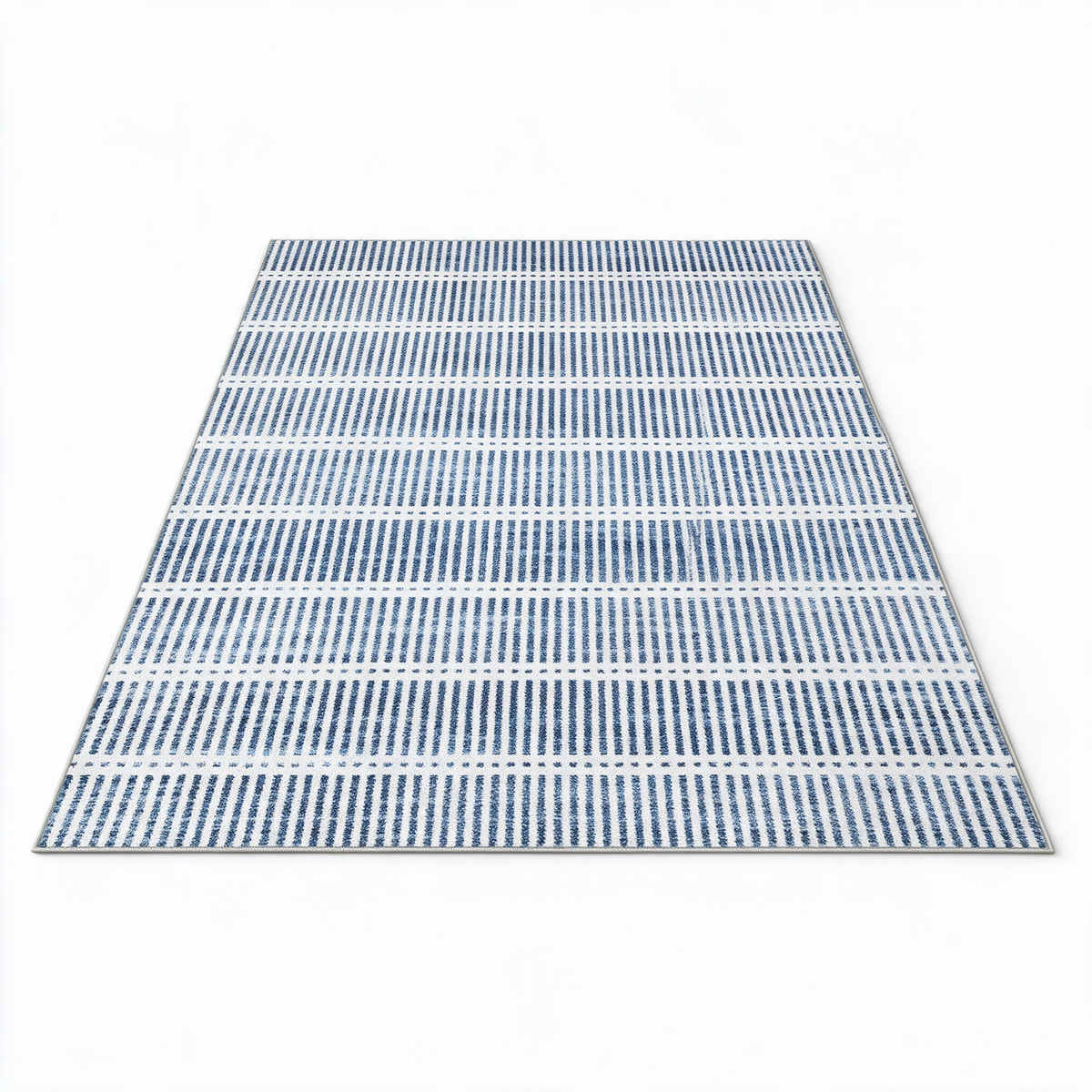 Baeza Striped Ultra Thin Washable Chenille Area Rug for Kitchens and Hallways, Blue, studio shot
