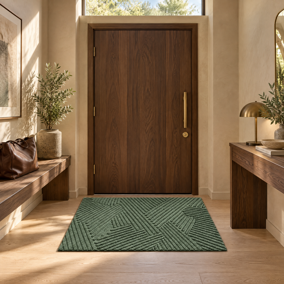Adarra Non Slip Polypropylene Entry Door Mat for High Traffic Doorways, Green, in the entry hall