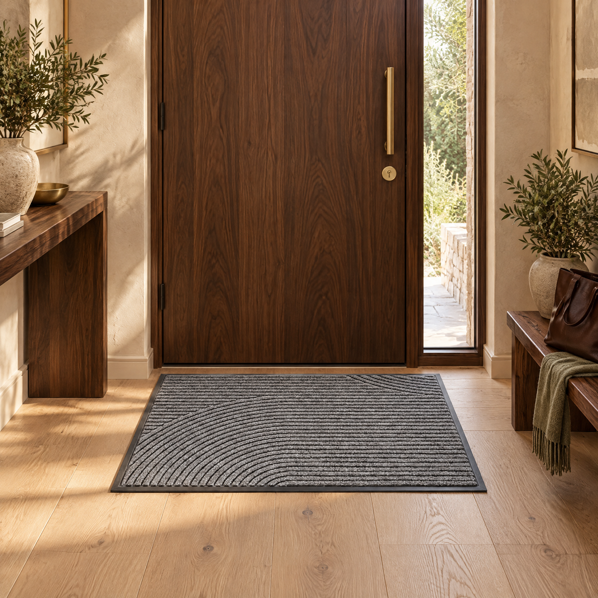 Adarra Non Slip Polypropylene Entry Door Mat for High Traffic Doorways, Grey, in the entry hall