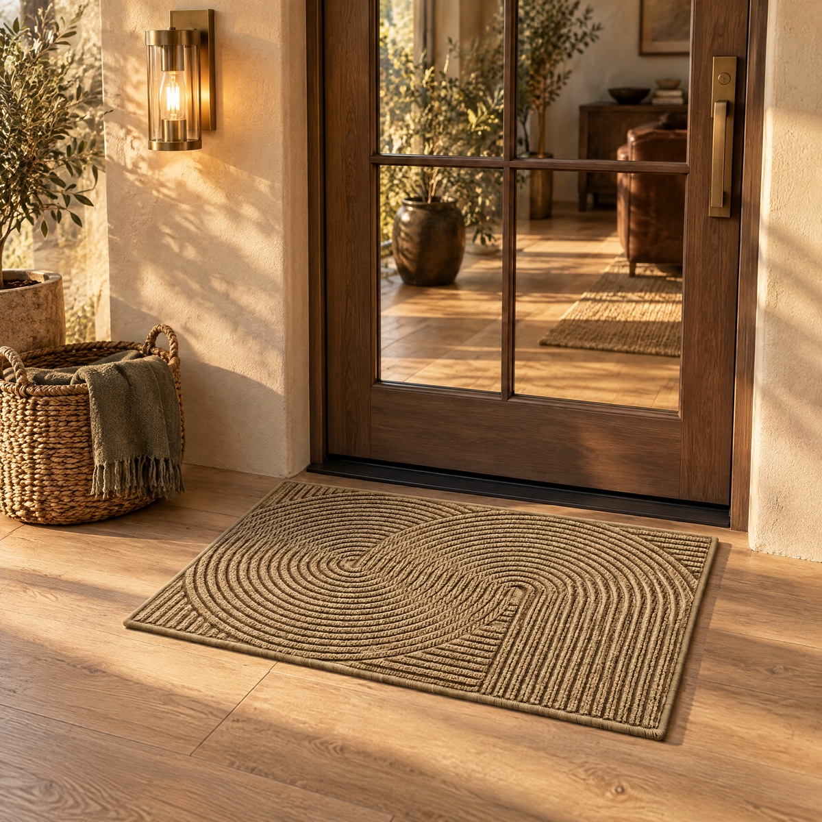 Adarra Non Slip Polypropylene Entry Door Mat for High Traffic Doorways, Khaki, golden hour