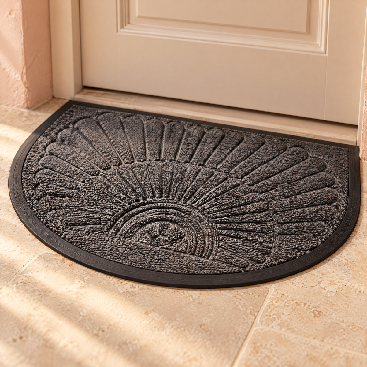 Lucena Rubber Backed Semicircular Entryway Mat for Front and Back Doors, Dark Grey, material detail