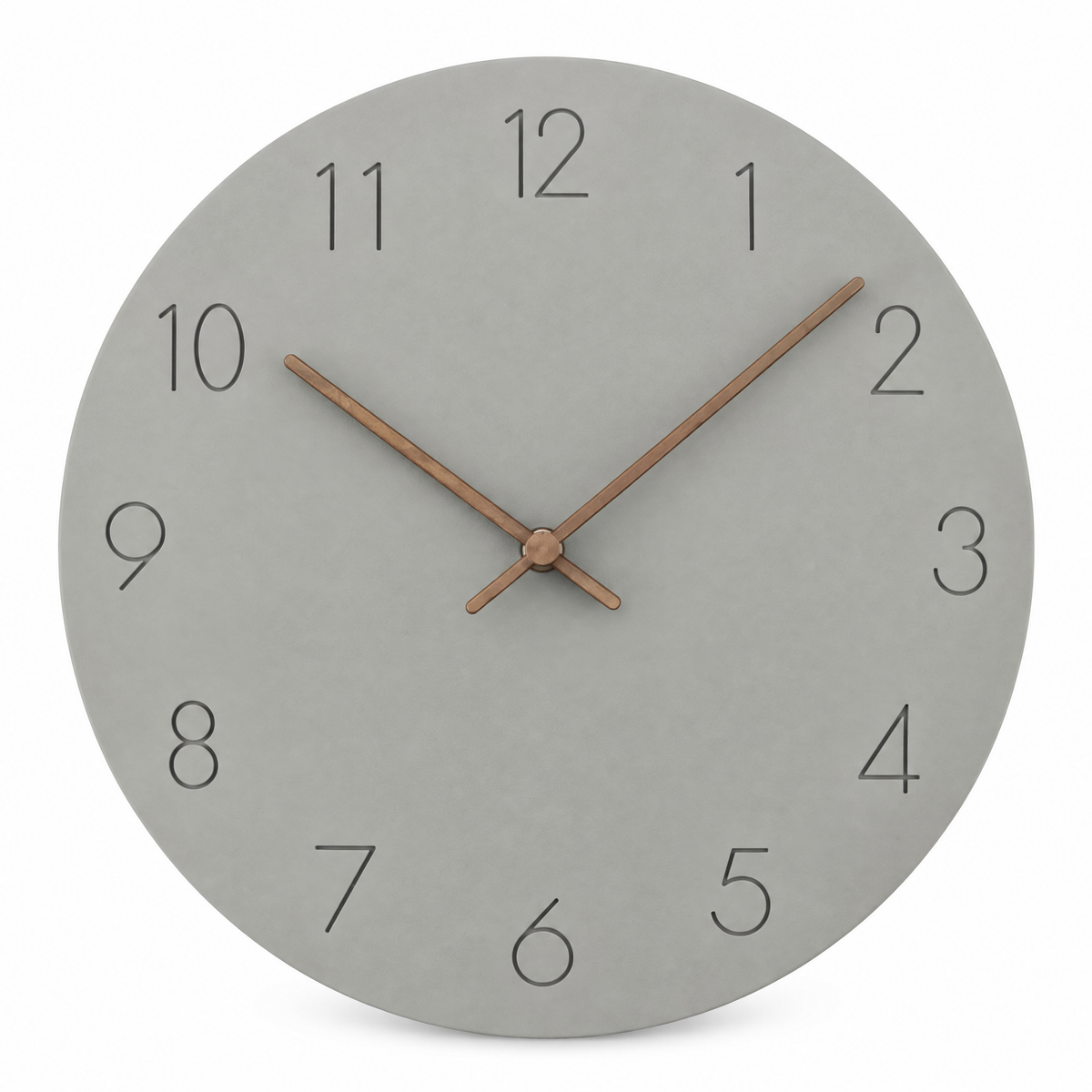 Caravaca Matte Round Silent Wall Clock with Wood Hands for Living Rooms, Grey, studio shot