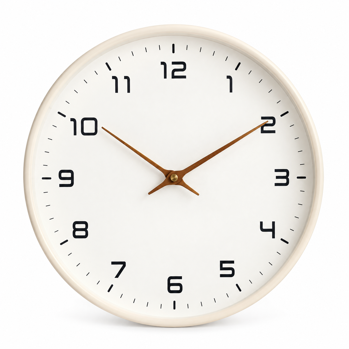 Biescas Round Wood Frame Silent Wall Clock for Kitchens and Living Rooms, Cream, studio shot