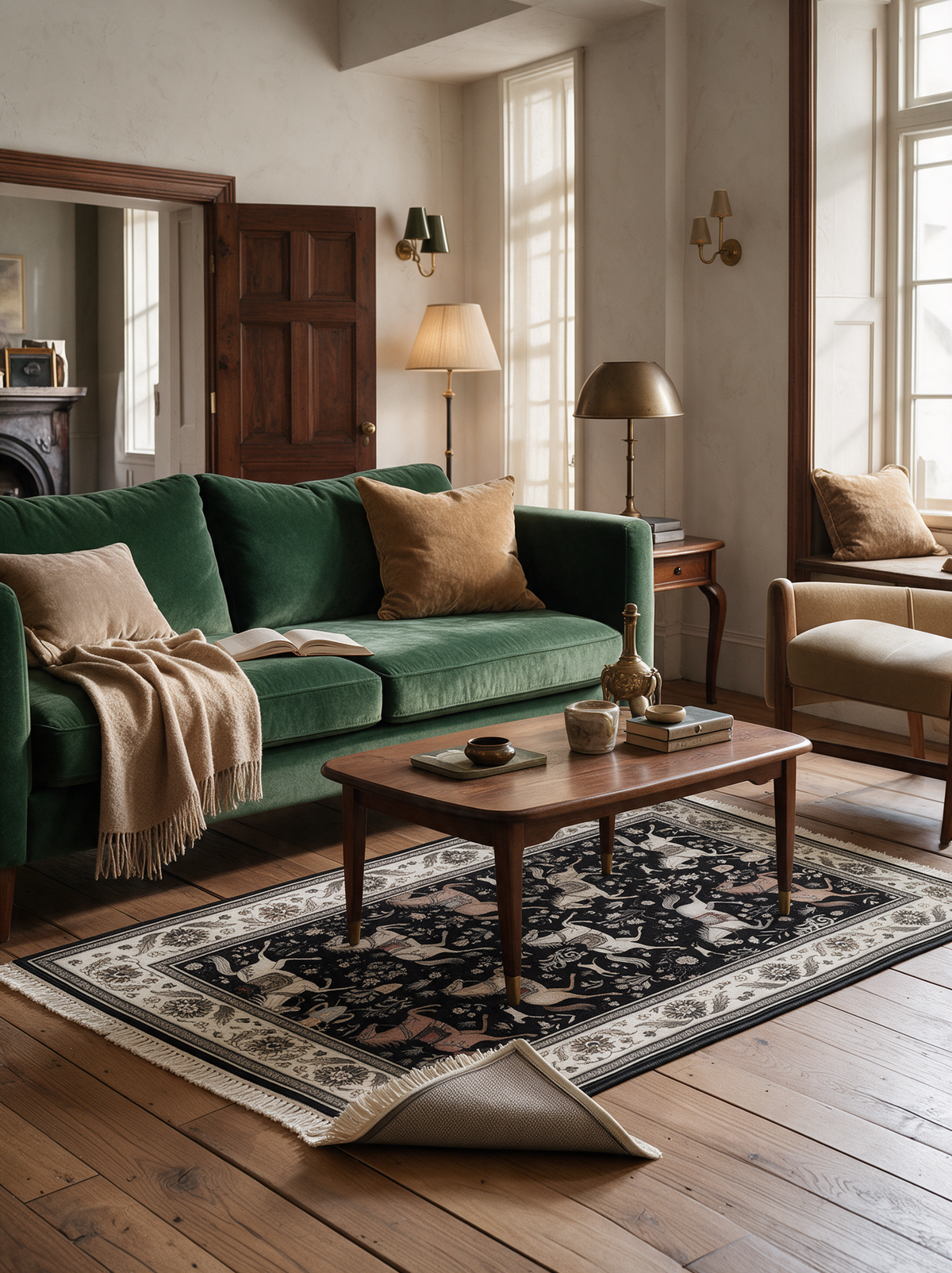 Antequera Horse Print Washable Low Pile Area Rug with Tassels for Living Rooms and Bedrooms, Holds its place