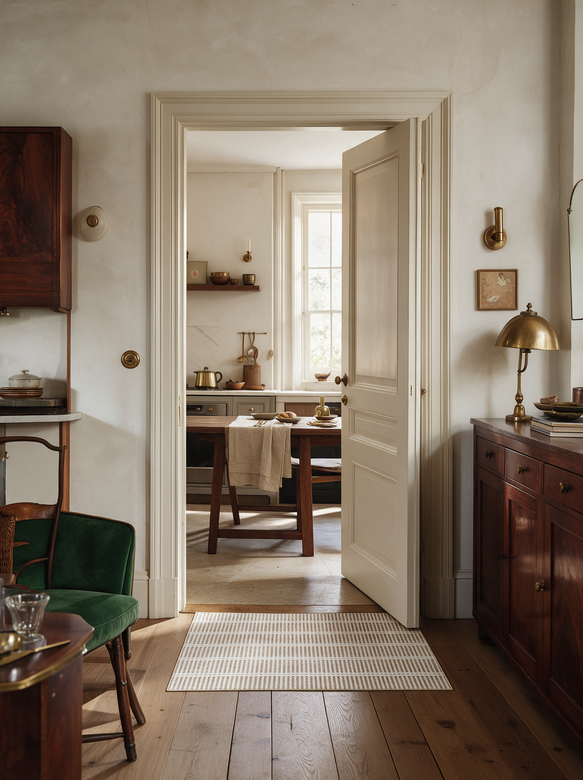 Baeza Striped Ultra Thin Washable Chenille Area Rug for Kitchens and Hallways, Thin enough for doorways