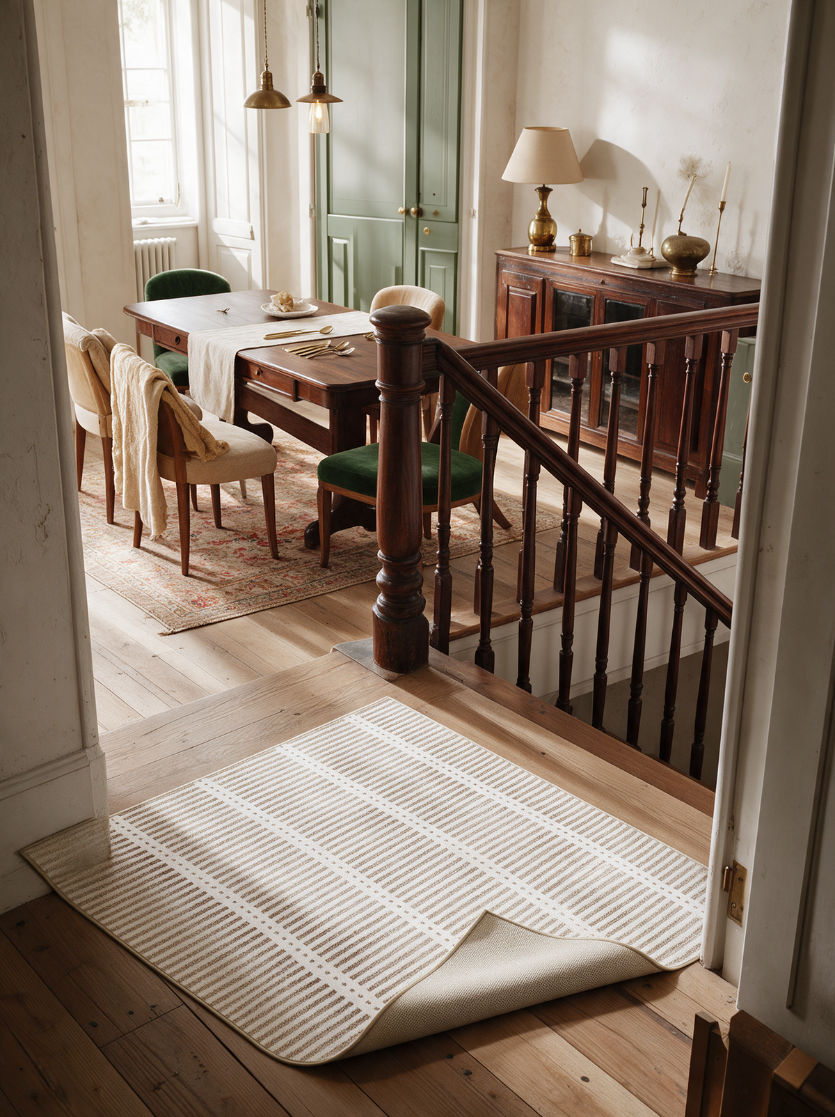 Baeza Striped Ultra Thin Washable Chenille Area Rug for Kitchens and Hallways, Grips a hard floor