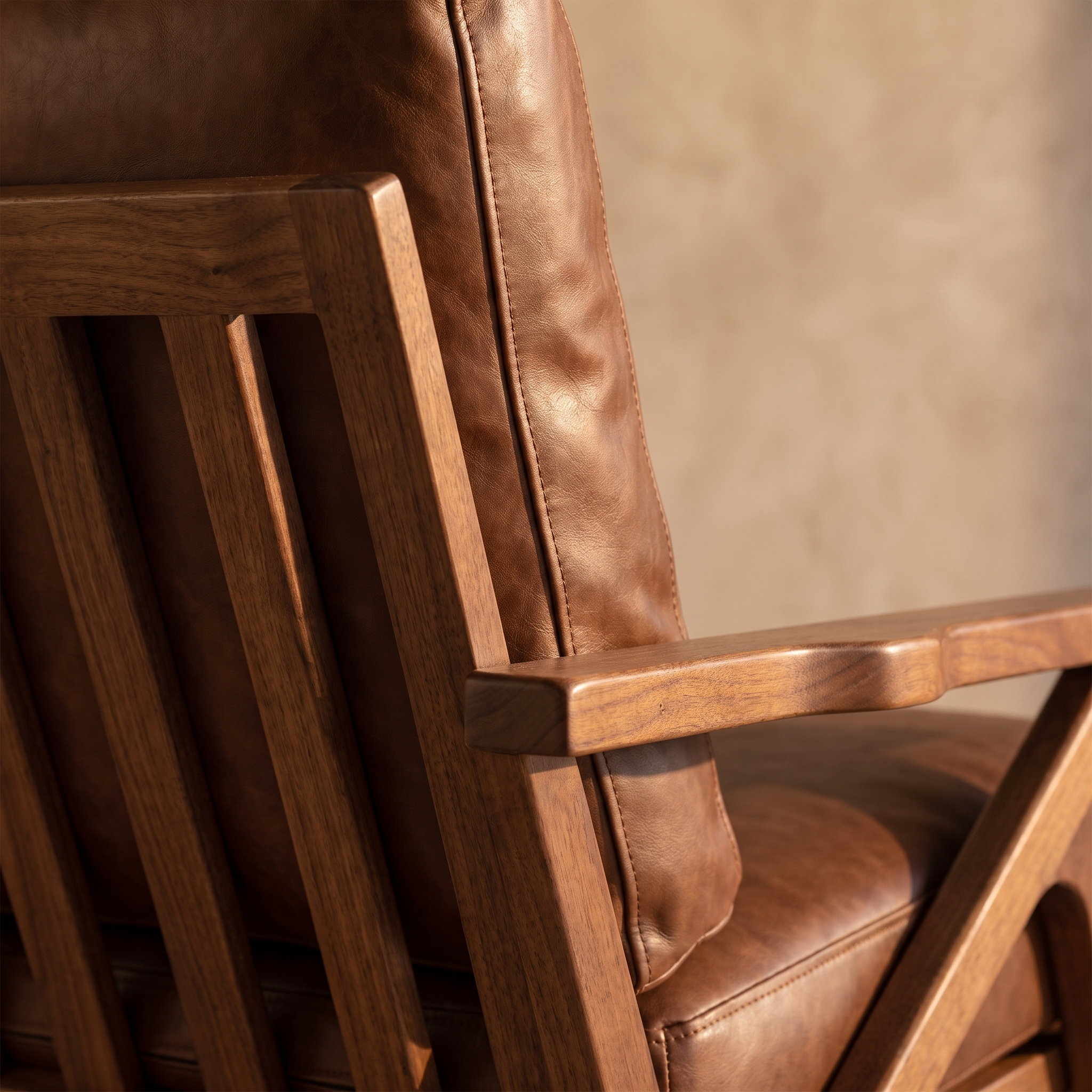 Halvern armchair walnut grain and joinery detail