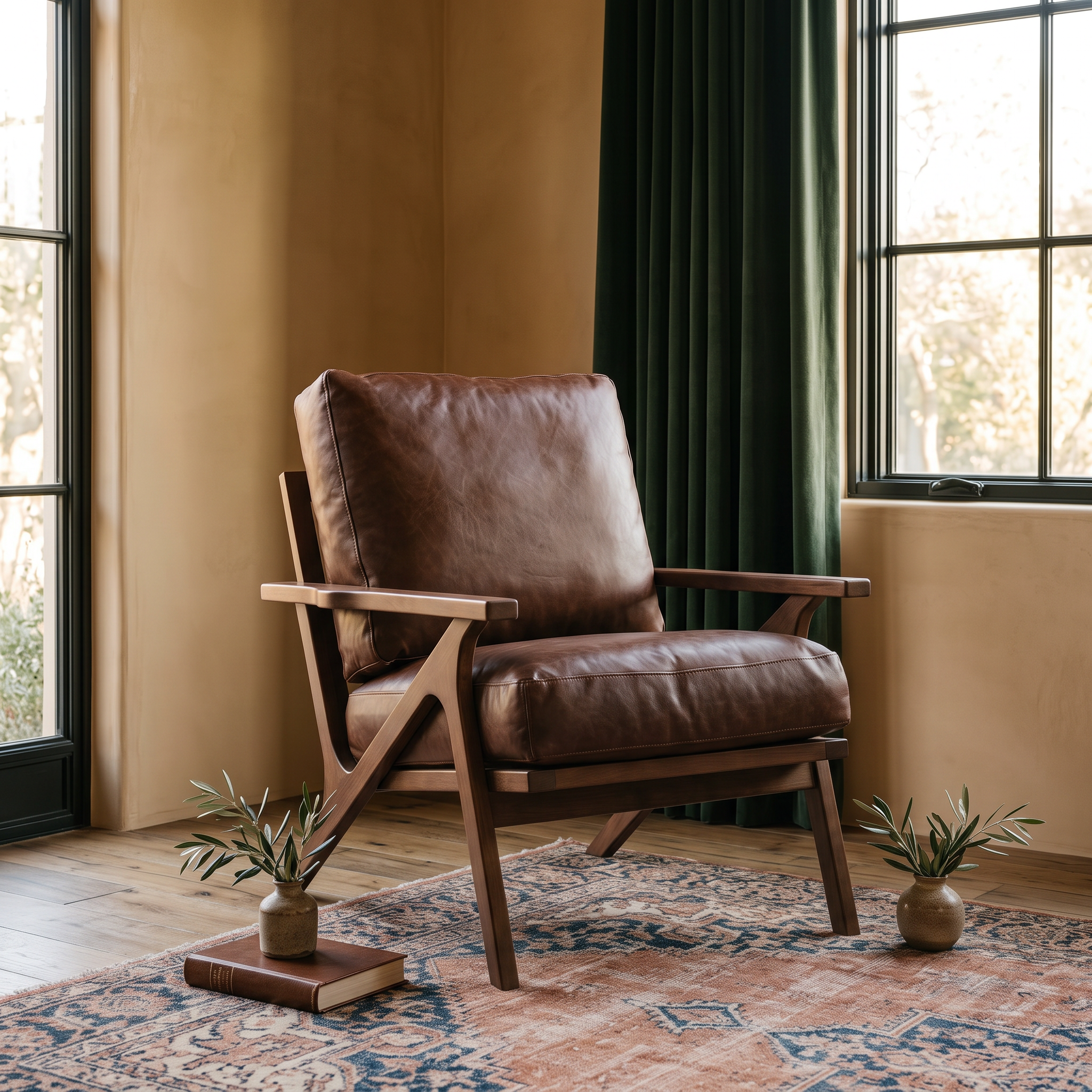Halvern armchair in a warm plaster room with a faded Persian rug