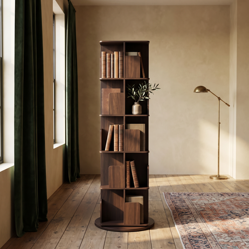 Almeria rotating bookshelf in the corner of a study