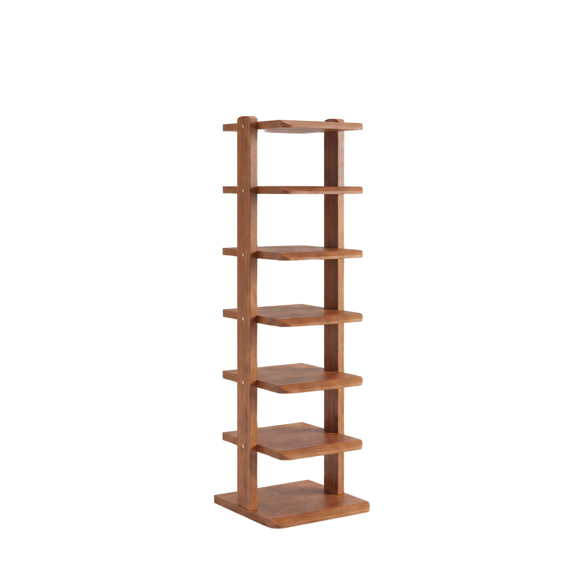 Nadira slim seven tier solid wood shoe rack, centred studio cutout