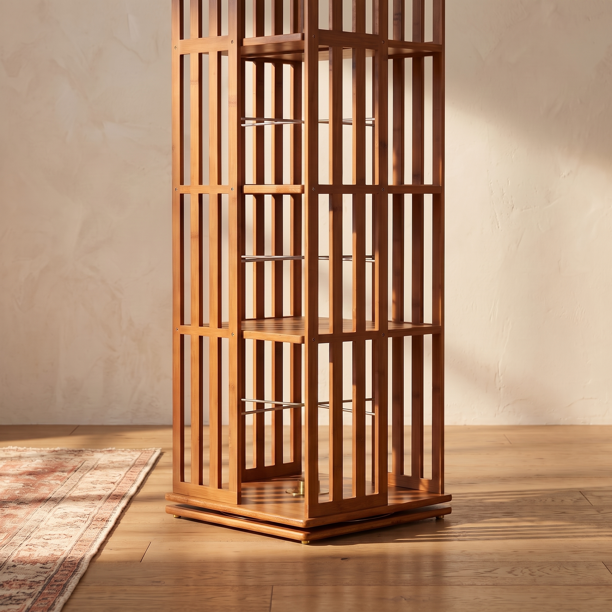 Cordova rotating bamboo storage rack detail