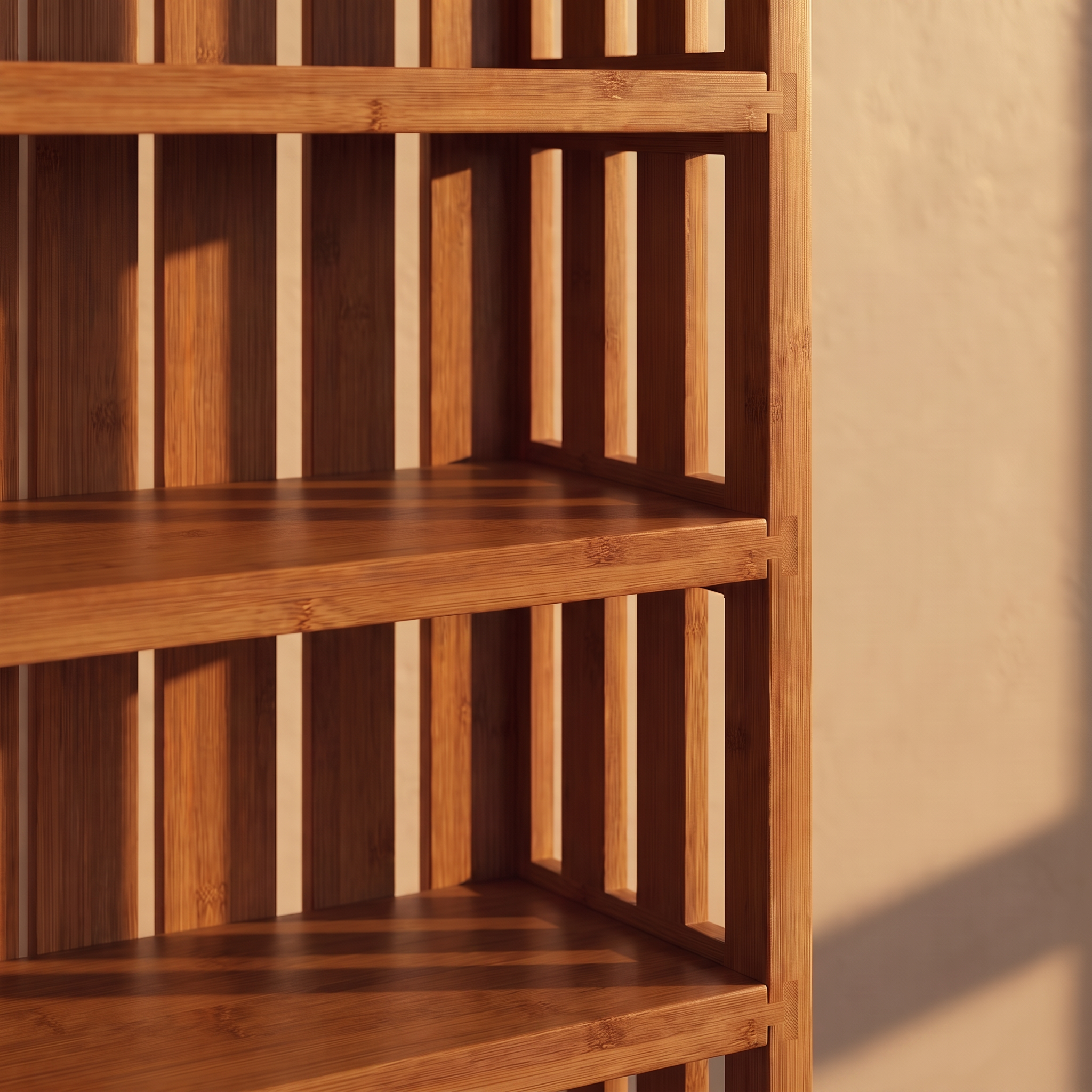Cordova rotating bamboo storage rack shelf and joinery detail