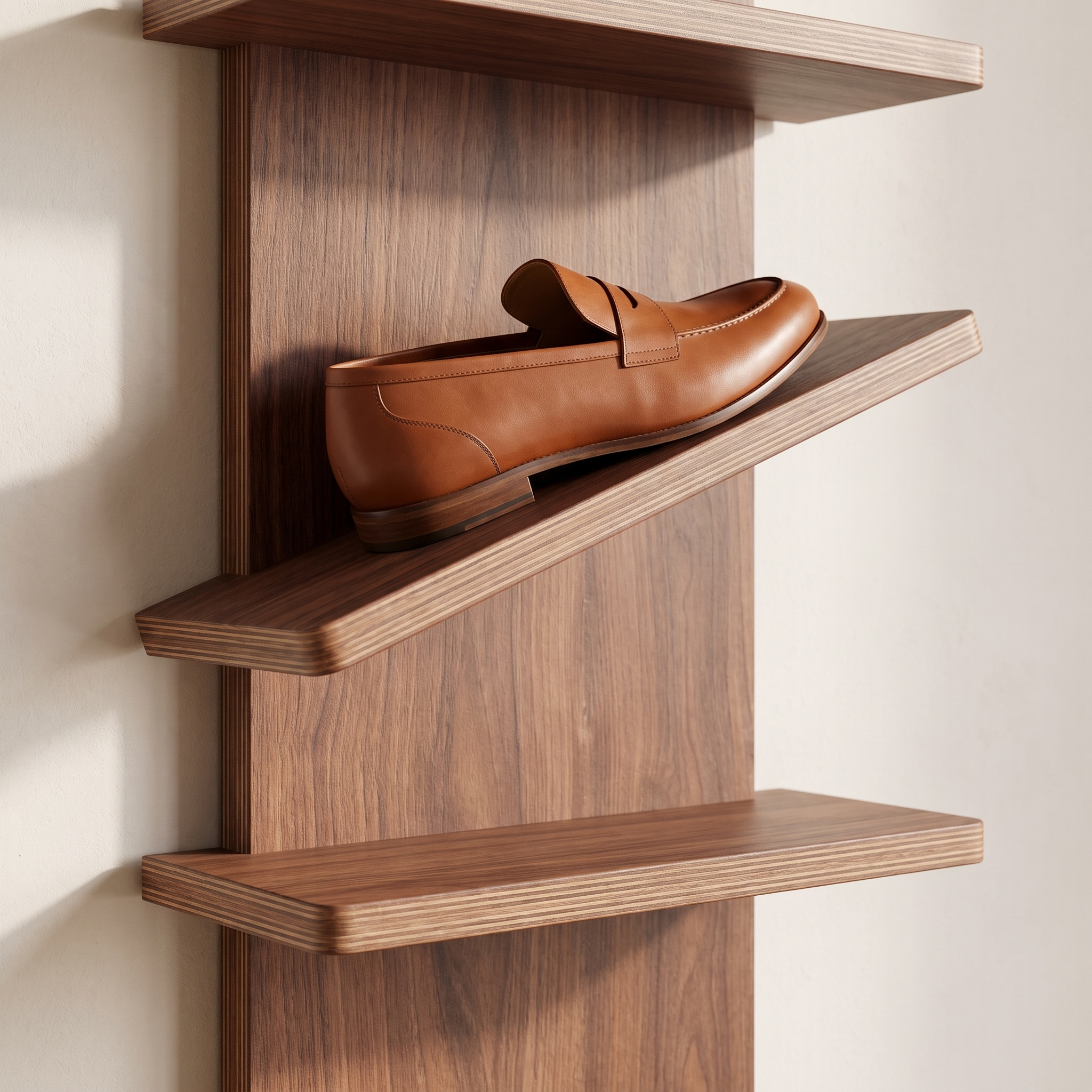 Duero shoe display shelf Z tier and plywood edge detail