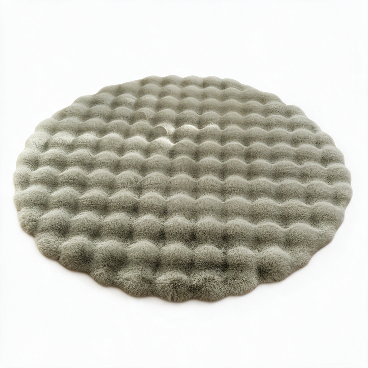 Nerja round bubble rug in green on a white background