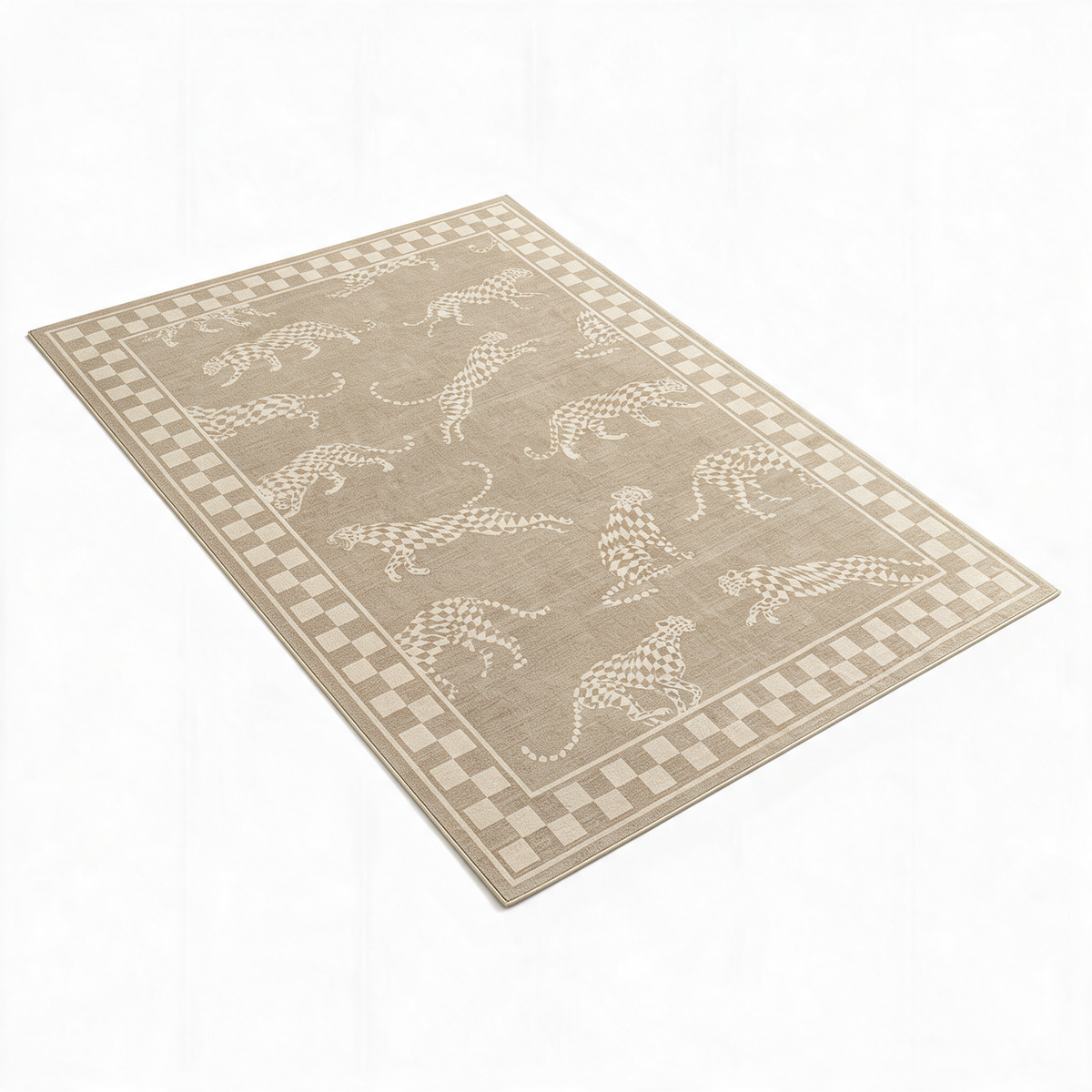 Jerez Cheetah Print Machine Washable Low Pile Area Rug for Living Rooms and Bedrooms, Beige, studio shot