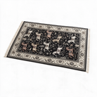 Antequera Horse Print Washable Low Pile Area Rug with Tassels for Living Rooms and Bedrooms, Black, studio shot