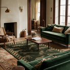 Jerez Cheetah Print Machine Washable Low Pile Area Rug for Living Rooms and Bedrooms, Green, in use