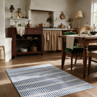 Baeza Striped Ultra Thin Washable Chenille Area Rug for Kitchens and Hallways, Blue, material detail