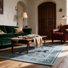 Antequera Horse Print Washable Low Pile Area Rug with Tassels for Living Rooms and Bedrooms, Blue, material detail