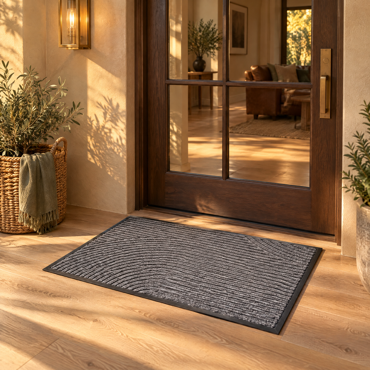 Adarra Non Slip Polypropylene Entry Door Mat for High Traffic Doorways, Grey, golden hour