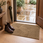 Adarra Non Slip Polypropylene Entry Door Mat for High Traffic Doorways, Khaki, in use at the door