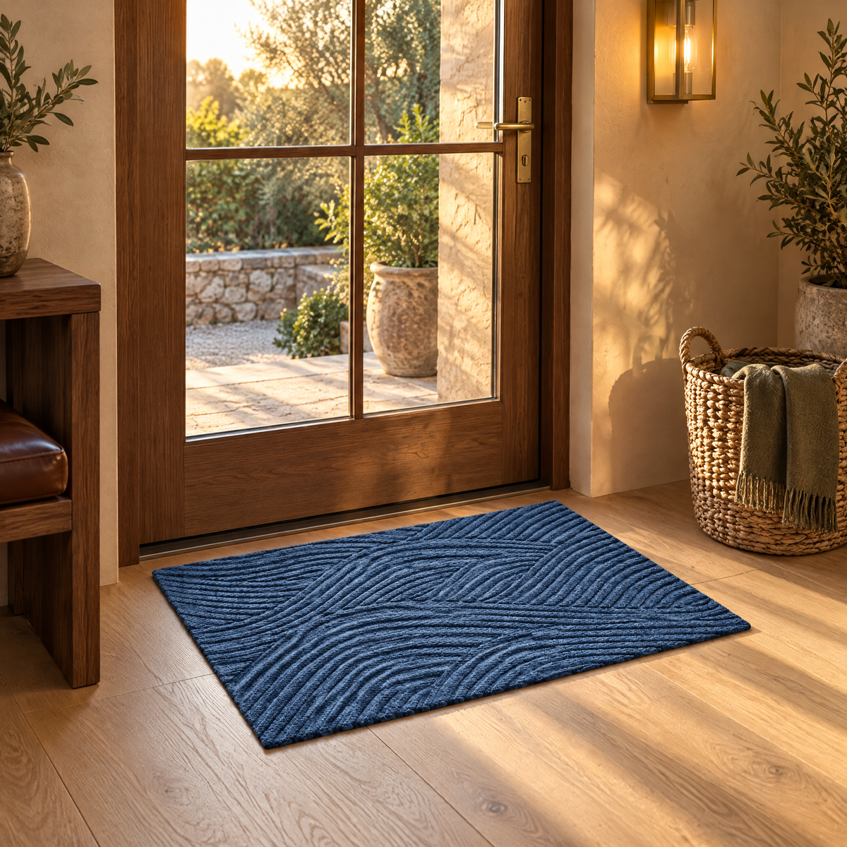 Adarra Non Slip Polypropylene Entry Door Mat for High Traffic Doorways, Blue, golden hour