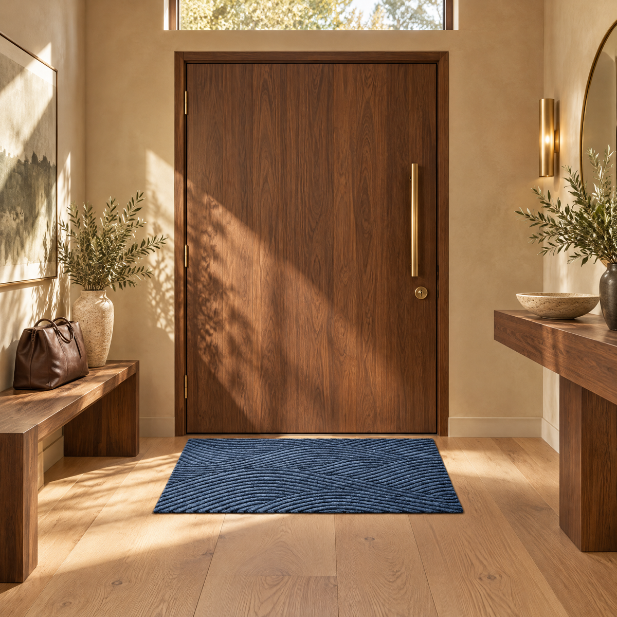 Adarra Non Slip Polypropylene Entry Door Mat for High Traffic Doorways, Blue, in the entry hall