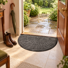 Lucena Rubber Backed Semicircular Entryway Mat for Front and Back Doors, Dark Grey, in use at the door