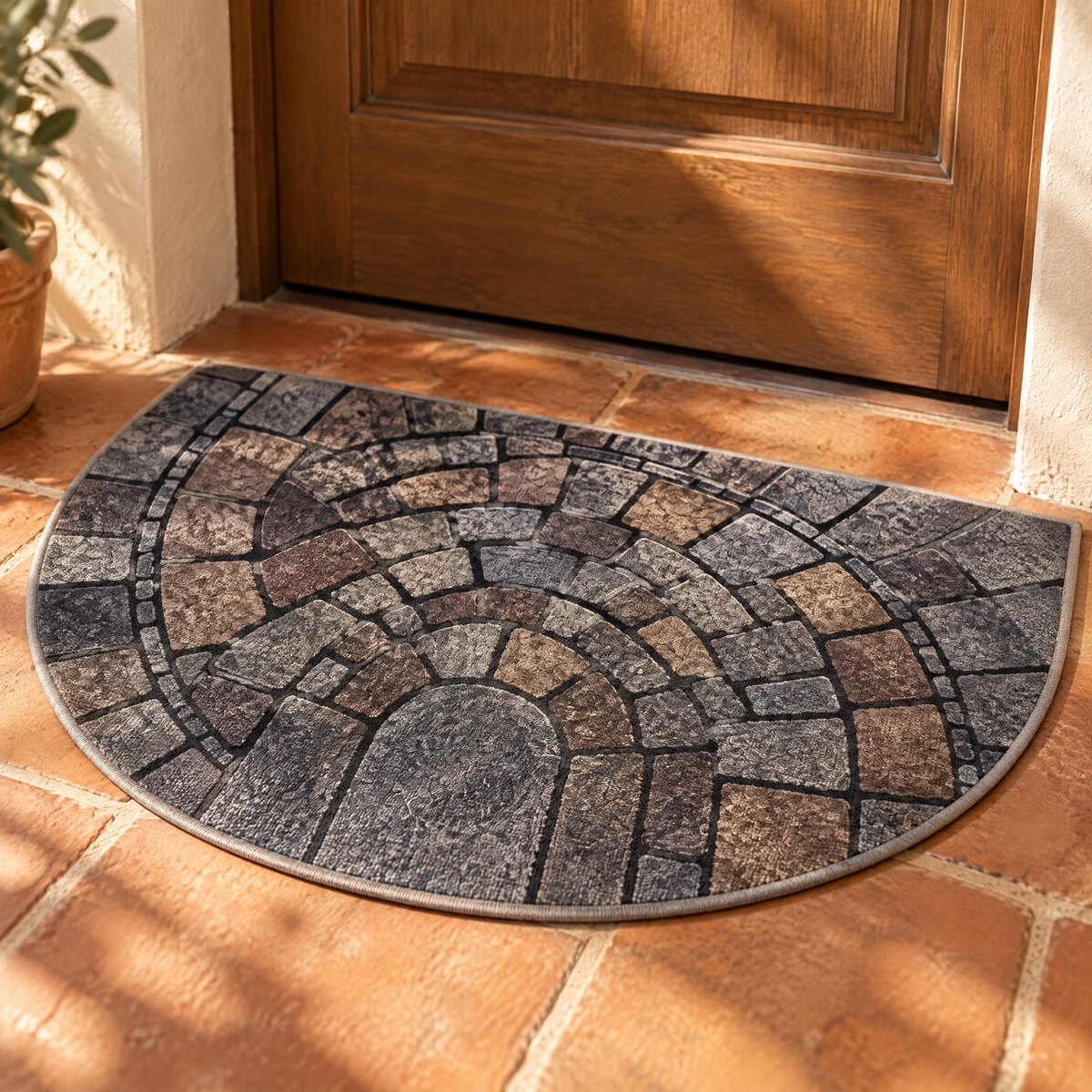 Tarifa Semicircular Mosaic Door Mat for Indoor and Outdoor Entryways, material detail