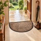 Lucena Rubber Backed Semicircular Entryway Mat for Front and Back Doors, Beige Brown, in use at the door