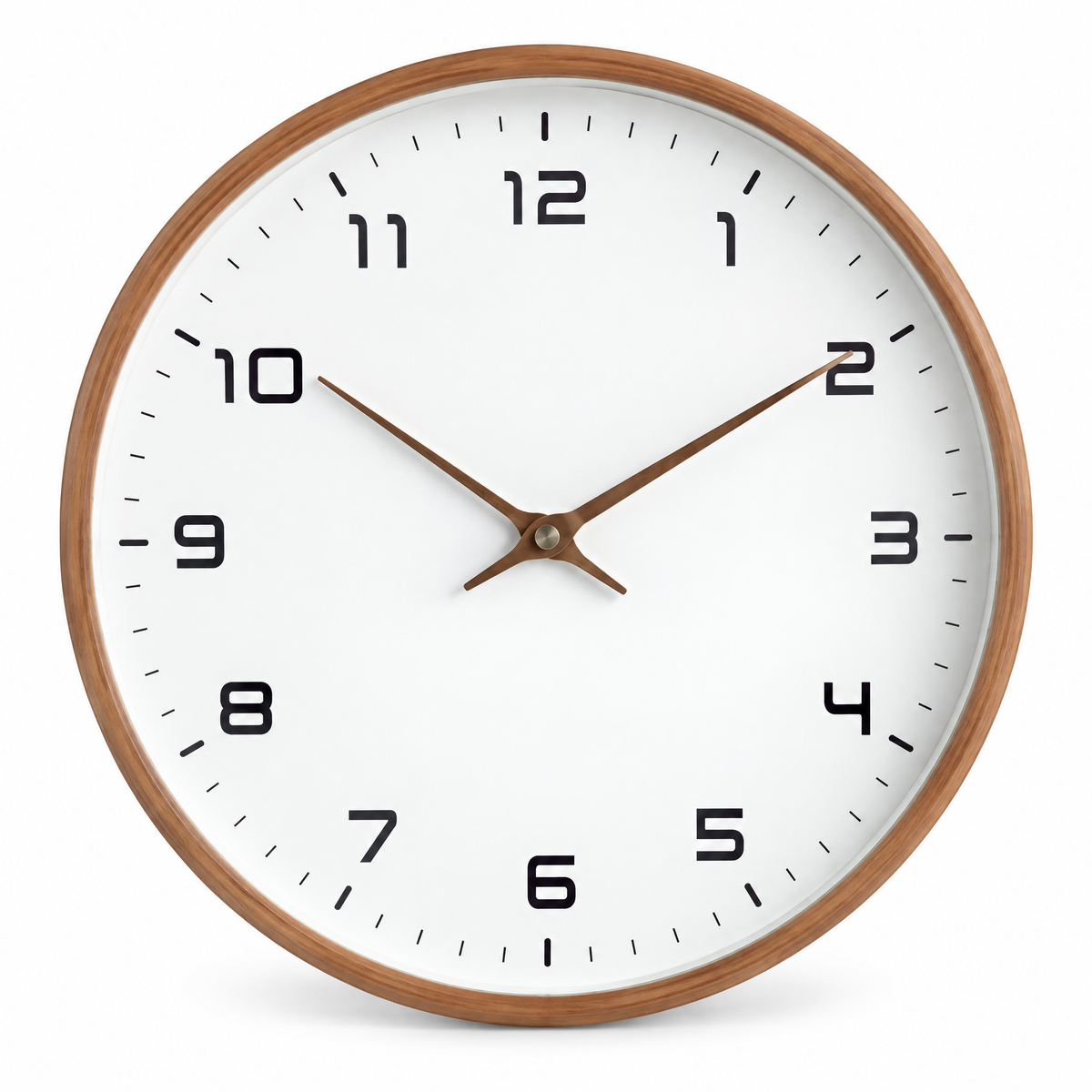 Biescas Round Wood Frame Silent Wall Clock for Kitchens and Living Rooms, Walnut Brown, studio shot