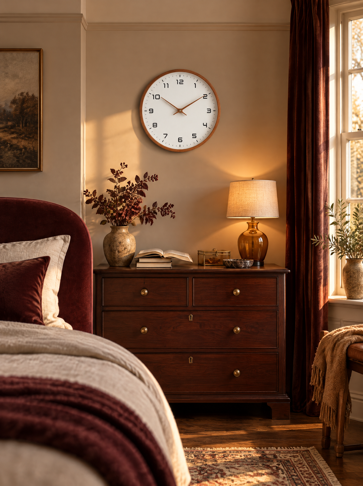 Biescas Round Wood Frame Silent Wall Clock for Kitchens and Living Rooms, Readable at a glance