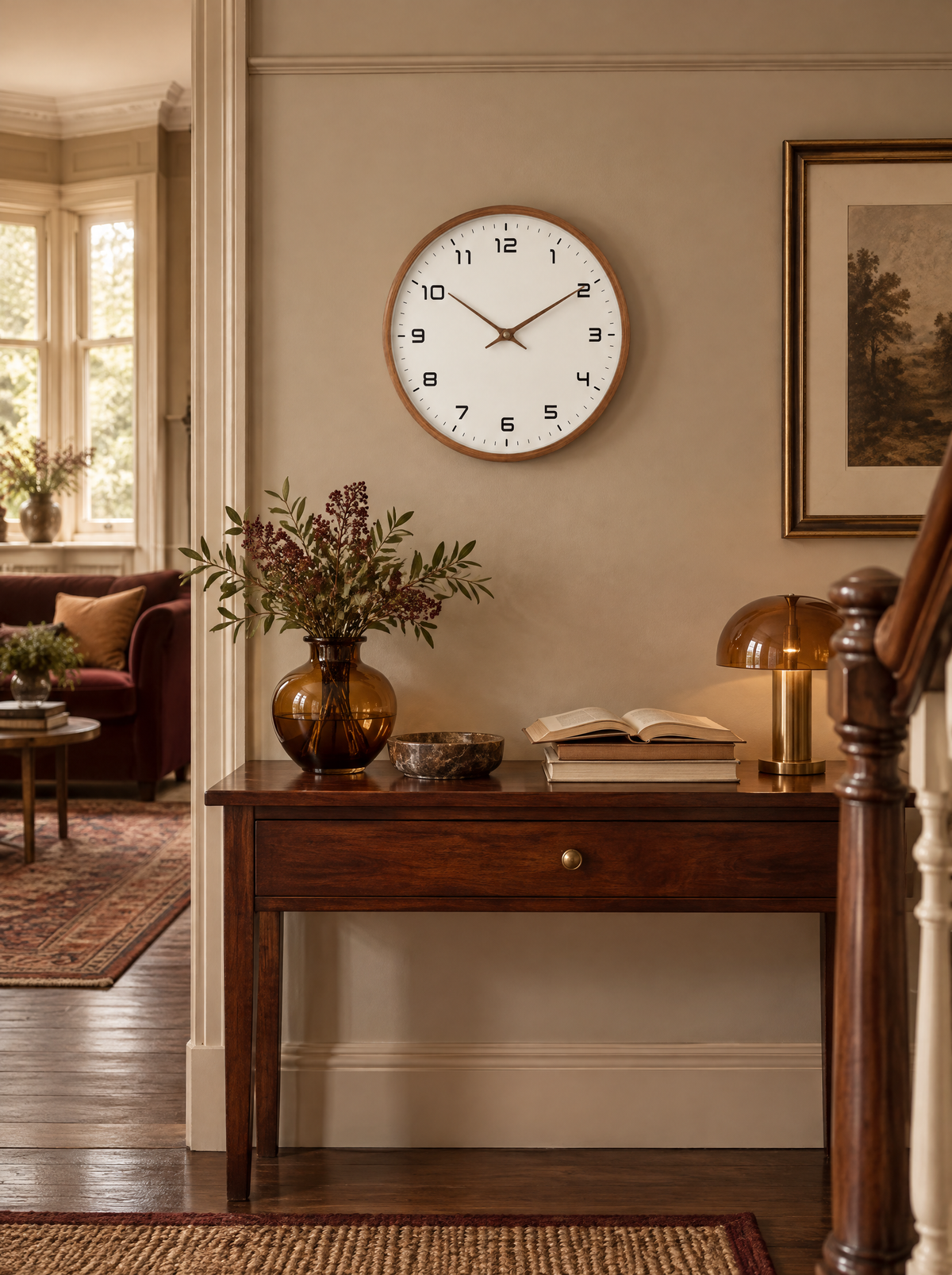 Biescas Round Wood Frame Silent Wall Clock for Kitchens and Living Rooms, Wood, frame to hands