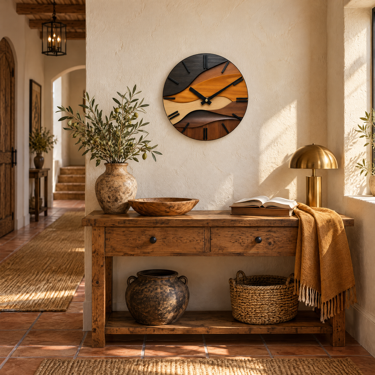 Blanes Artistic Wood Grain Round Silent Wall Clock for Living Rooms, Wood Grain, in the room