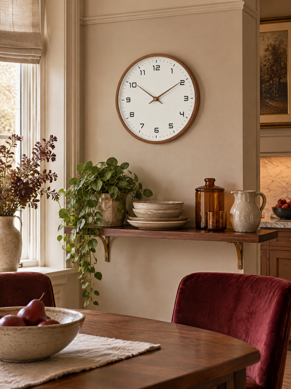 Biescas Round Wood Frame Silent Wall Clock for Kitchens and Living Rooms, Quiet in any room