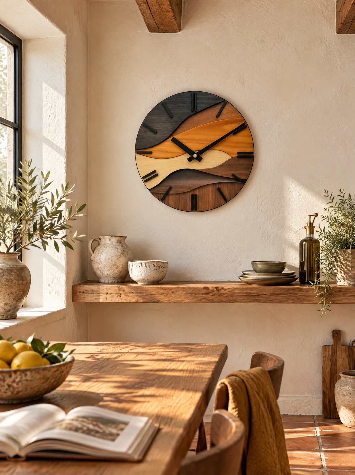 Blanes Artistic Wood Grain Round Silent Wall Clock for Living Rooms, Art first, then a clock