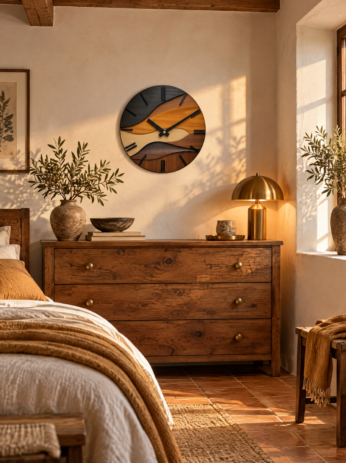 Blanes Artistic Wood Grain Round Silent Wall Clock for Living Rooms, No ticking