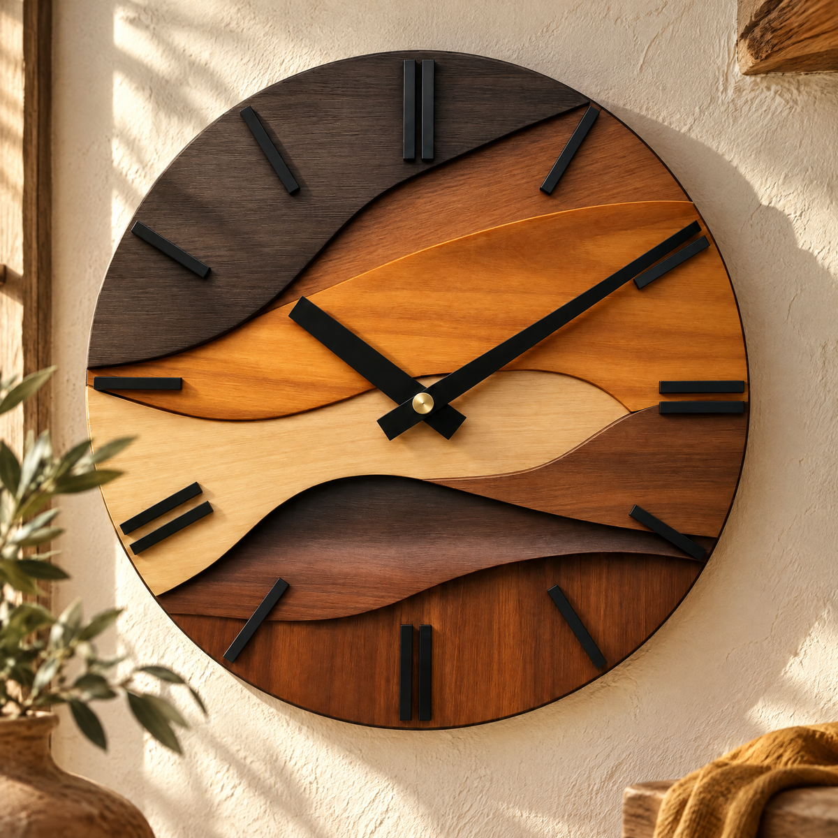 Blanes Artistic Wood Grain Round Silent Wall Clock for Living Rooms, Wood Grain, material detail