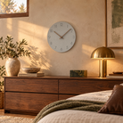 Caravaca Matte Round Silent Wall Clock with Wood Hands for Living Rooms, Grey, golden hour