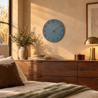 Caravaca Matte Round Silent Wall Clock with Wood Hands for Living Rooms, Slate Blue, golden hour
