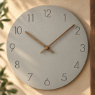 Caravaca Matte Round Silent Wall Clock with Wood Hands for Living Rooms, Grey, material detail