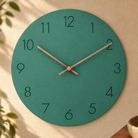 Caravaca Matte Round Silent Wall Clock with Wood Hands for Living Rooms, Sea Green, material detail